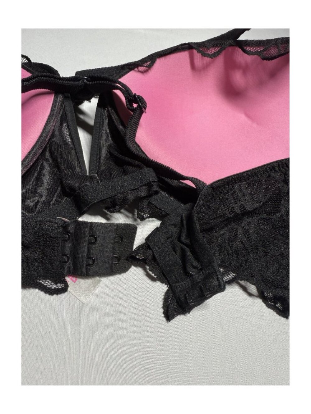 Victoria's Secret PINK Date Push Up Plunge Black Lace Bra Size L - Picture 6 of 13